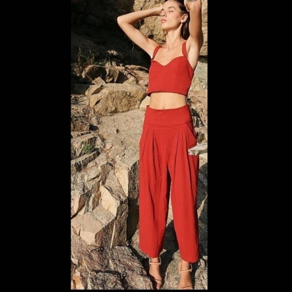 Free People Larissa Wide Leg Ankle Pants ONLY in Cayenne Red / Orange Sz 6
